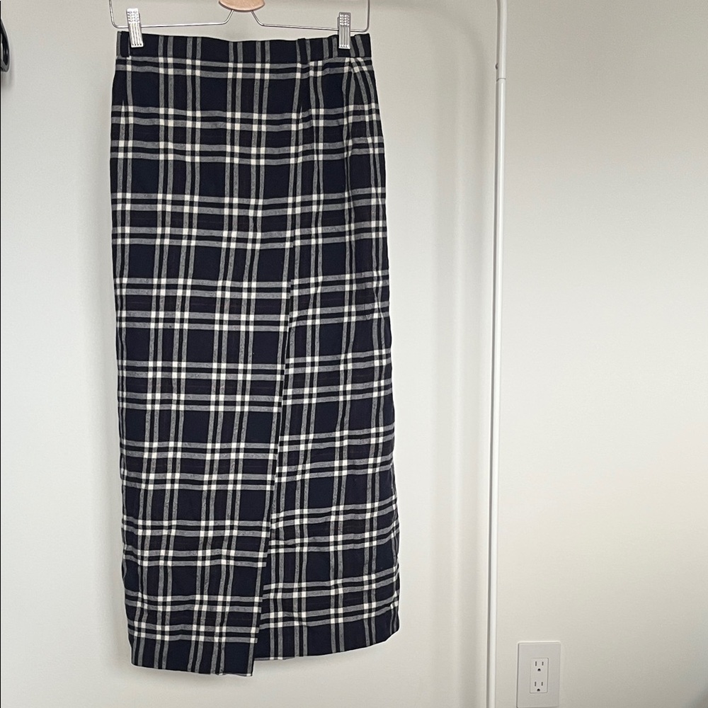 Vintage wool Navy Plaid Maxi Skirt